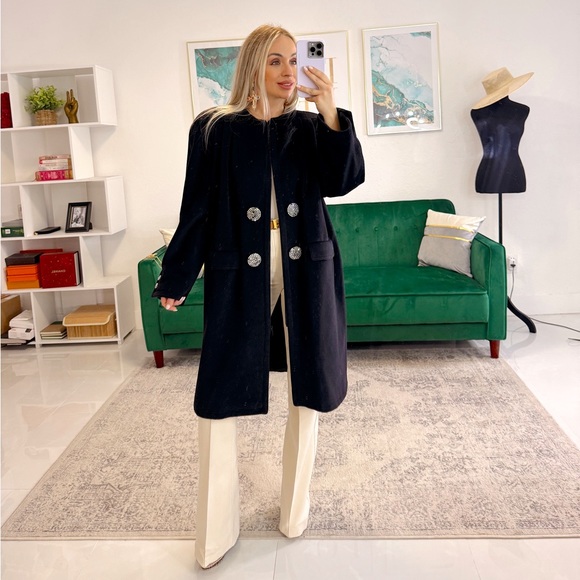 VALENTINO - Cashmere Wool Blend Rhinestone Buttons Coat #ski - Picture 6 of 12